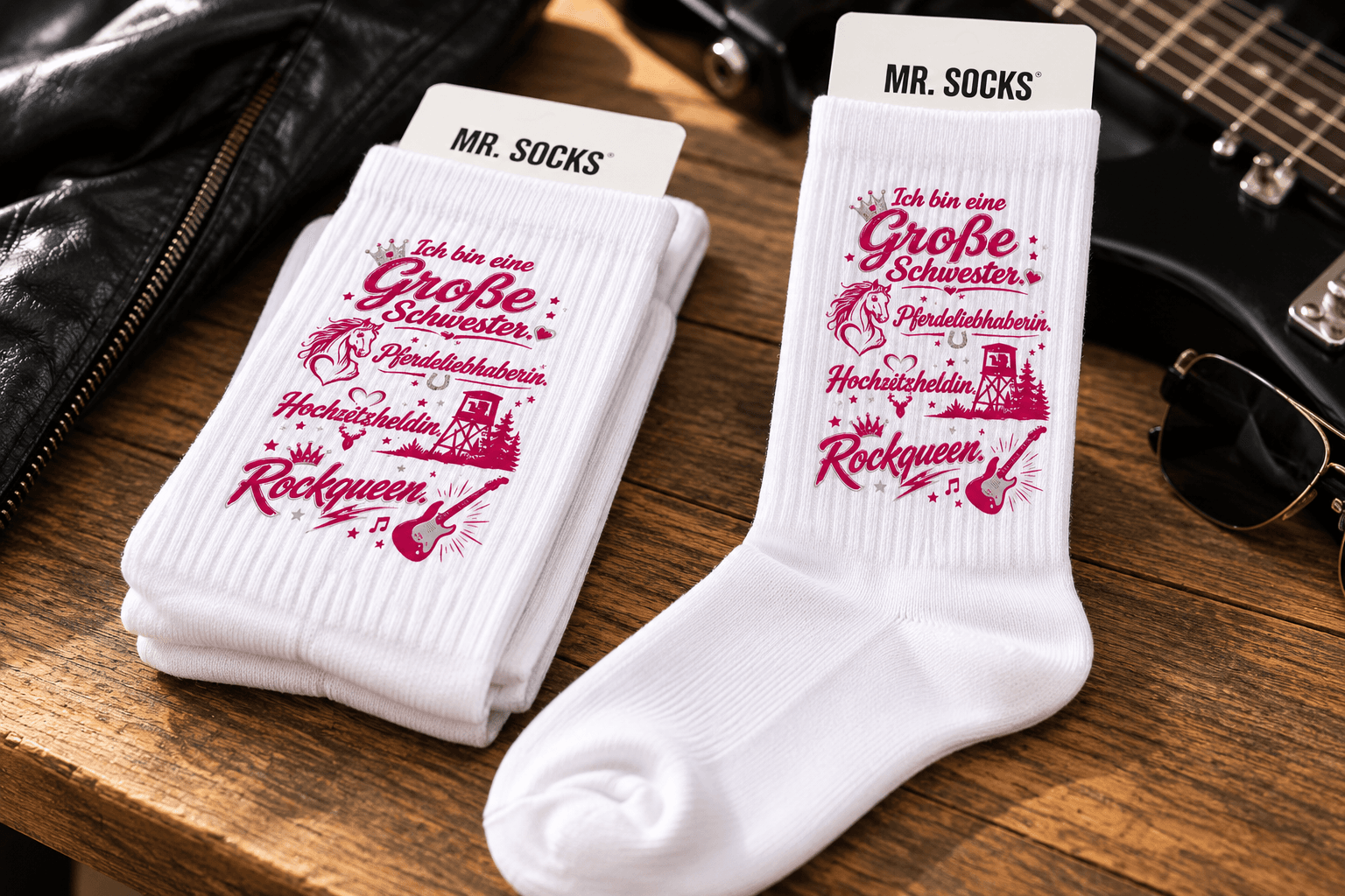 Bedruckte Socken als FUN-Socken – ob für eine Vereinsfahrt, ein JGA oder auch als Geschenk.